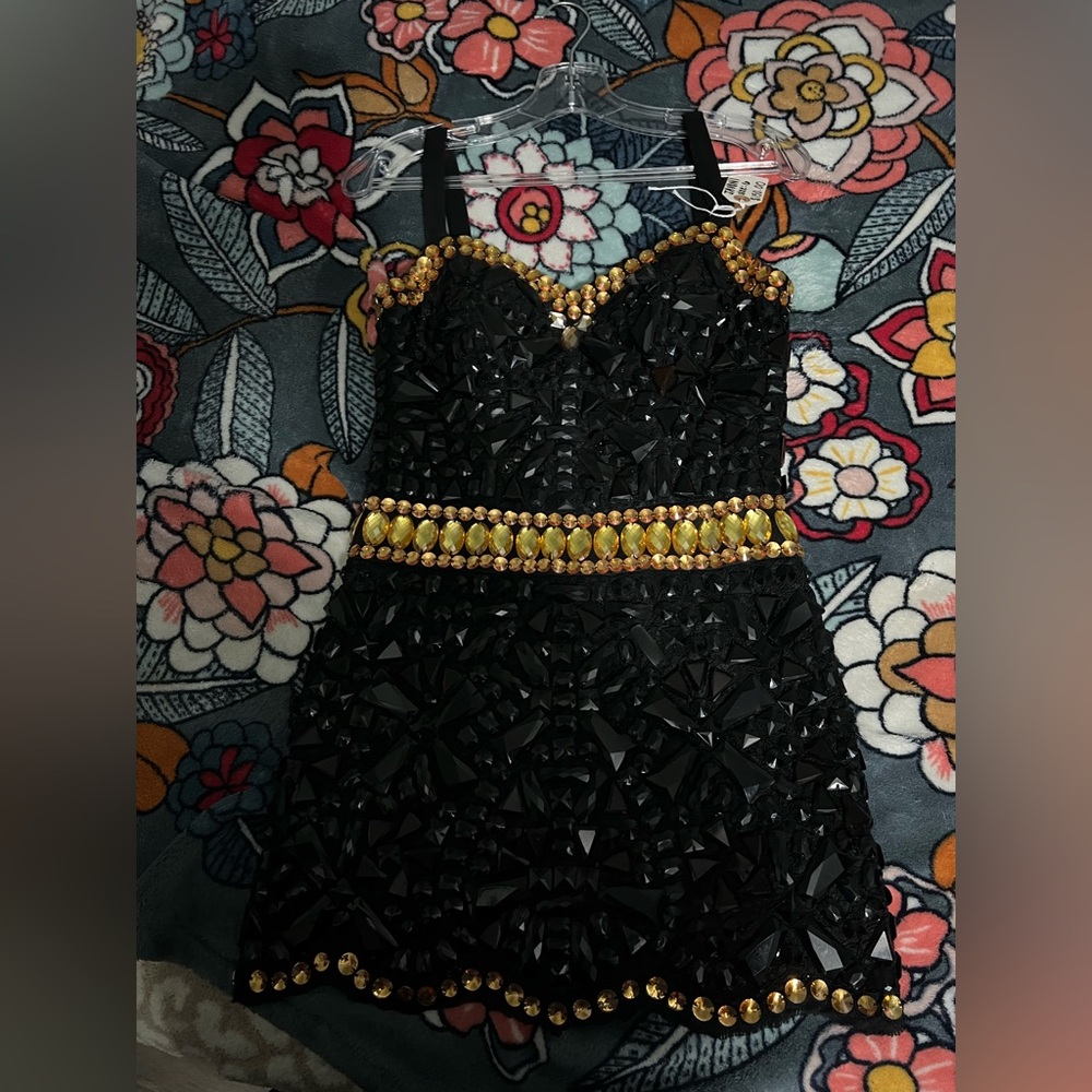 Jovani Black and Gold Beaded Dress
